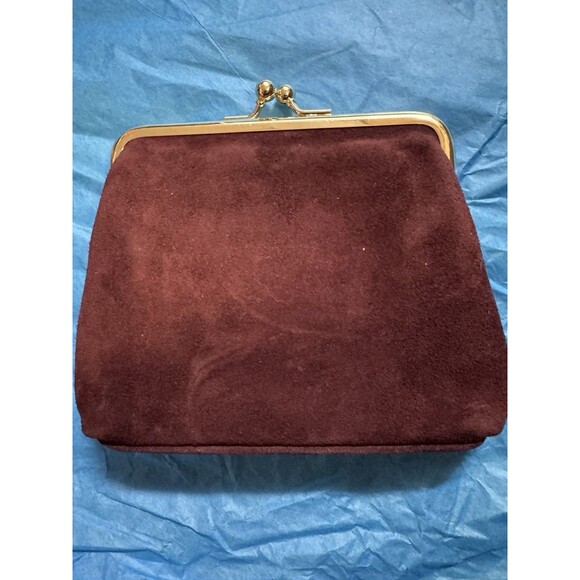 Dooney & Bourke Suede Kiss Lock Wallet Burgundy Red Frame Clutch Vintage Style - Picture 3 of 4